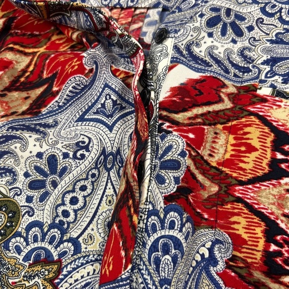 Christopher & Banks Red Blue Mandarin Collar Blouse - Picture 9 of 10